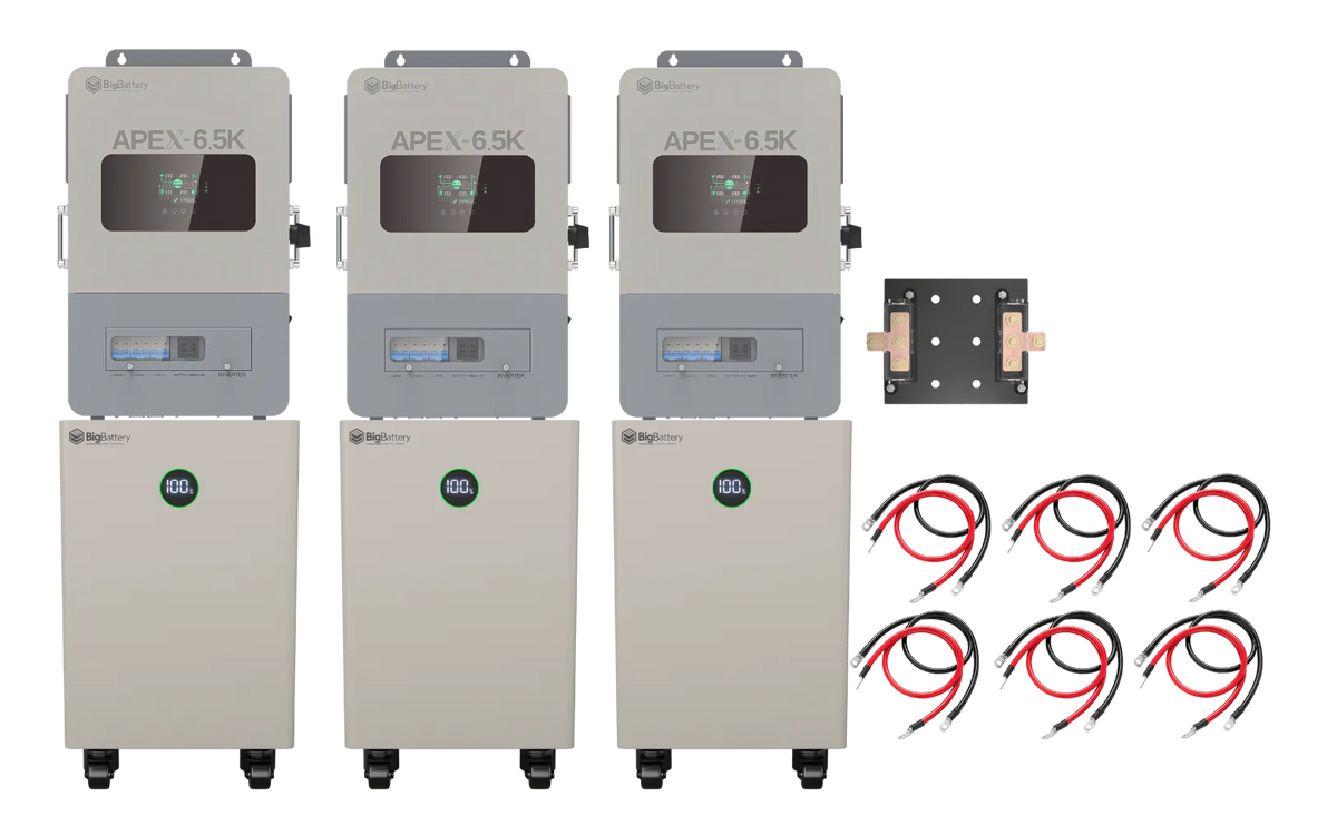 BigBattery NEXUS 2 48kWh Off-Grid Kit — 3 Batteries + 3 APEX 6.5K Inverters — main product view
