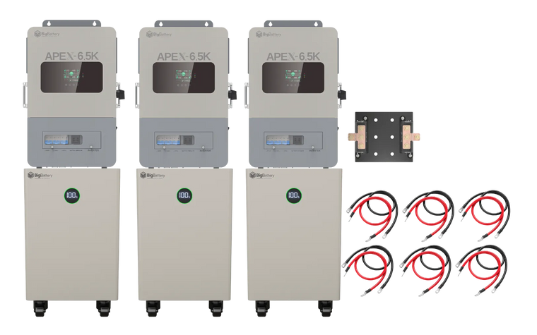 BigBattery NEXUS 2 48kWh Off-Grid Kit — 3 Batteries + 3 APEX 6.5K Inverters