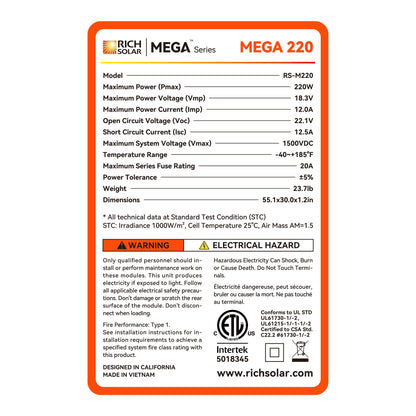 RICH SOLAR MEGA 220 220W Solar Panel product image 10