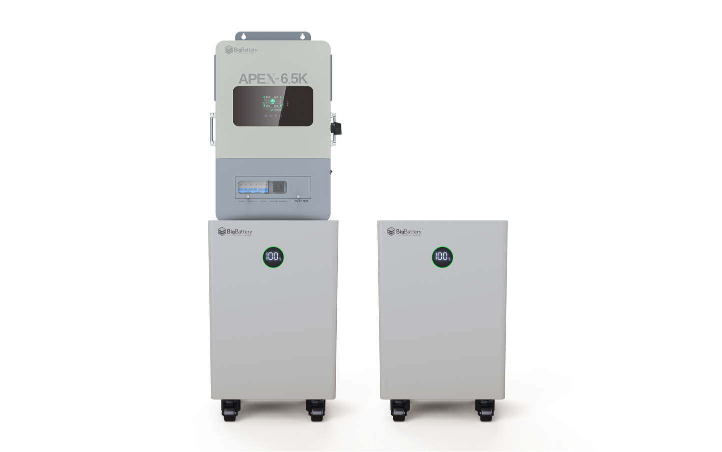 BigBattery NEXUS 28.6kWh Off-Grid Battery & Inverter Kit — 2 NEXUS Batteries + 1 APEX-6.5K Split-Phase Inverter — product detail view
