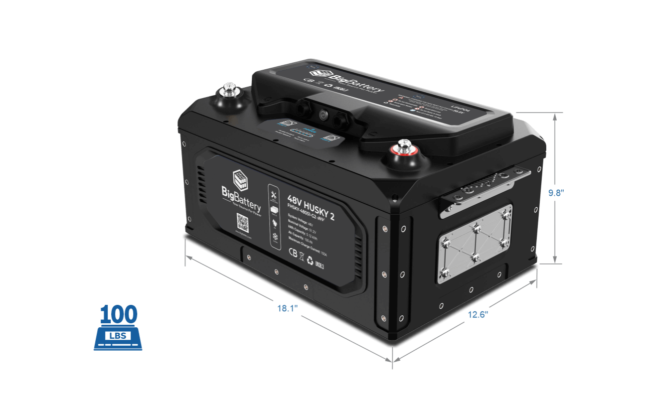BigBattery HUSKY 2 51.2V 100Ah 5.12kWh LiFePO4 Battery — 1 Battery with Inverter Communications — product detail view