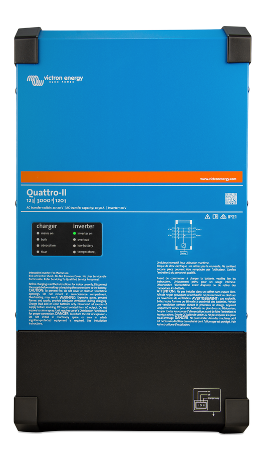 Victron Quattro-II 12/3000/120-50/50 2x120V Inverter/Charger — QUA122305130