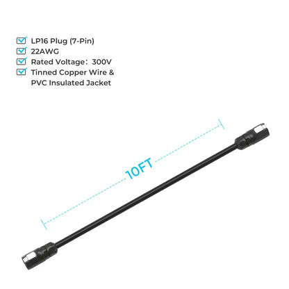 Renogy LP16 7-pin cable graphic showing length, wire gauge, and construction
