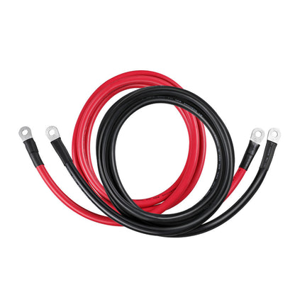 Red and black Renogy 5-foot 2/0AWG battery cables with ring lugs, coiled together