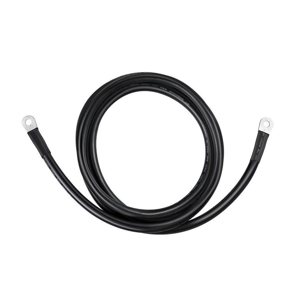 Black Renogy 5-foot 2/0AWG battery cable with ring lugs, coiled