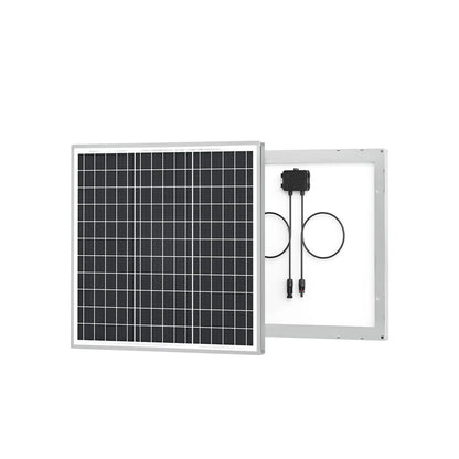 Renogy 50W rigid solar panel shown from the front and back