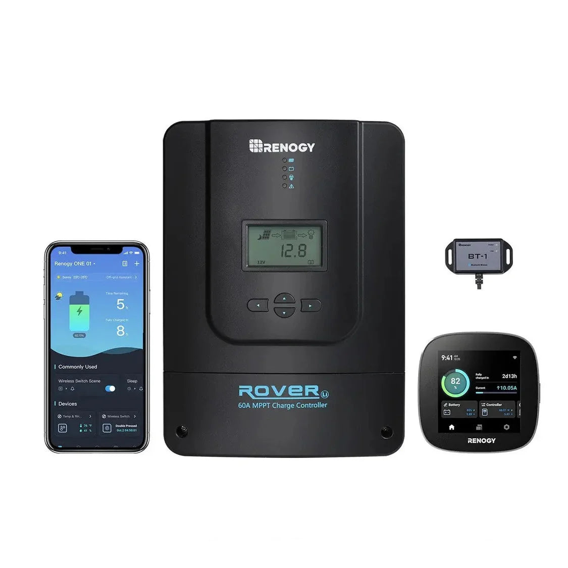 Renogy Rover 60A controller with BT-1, phone app, and Renogy ONE display