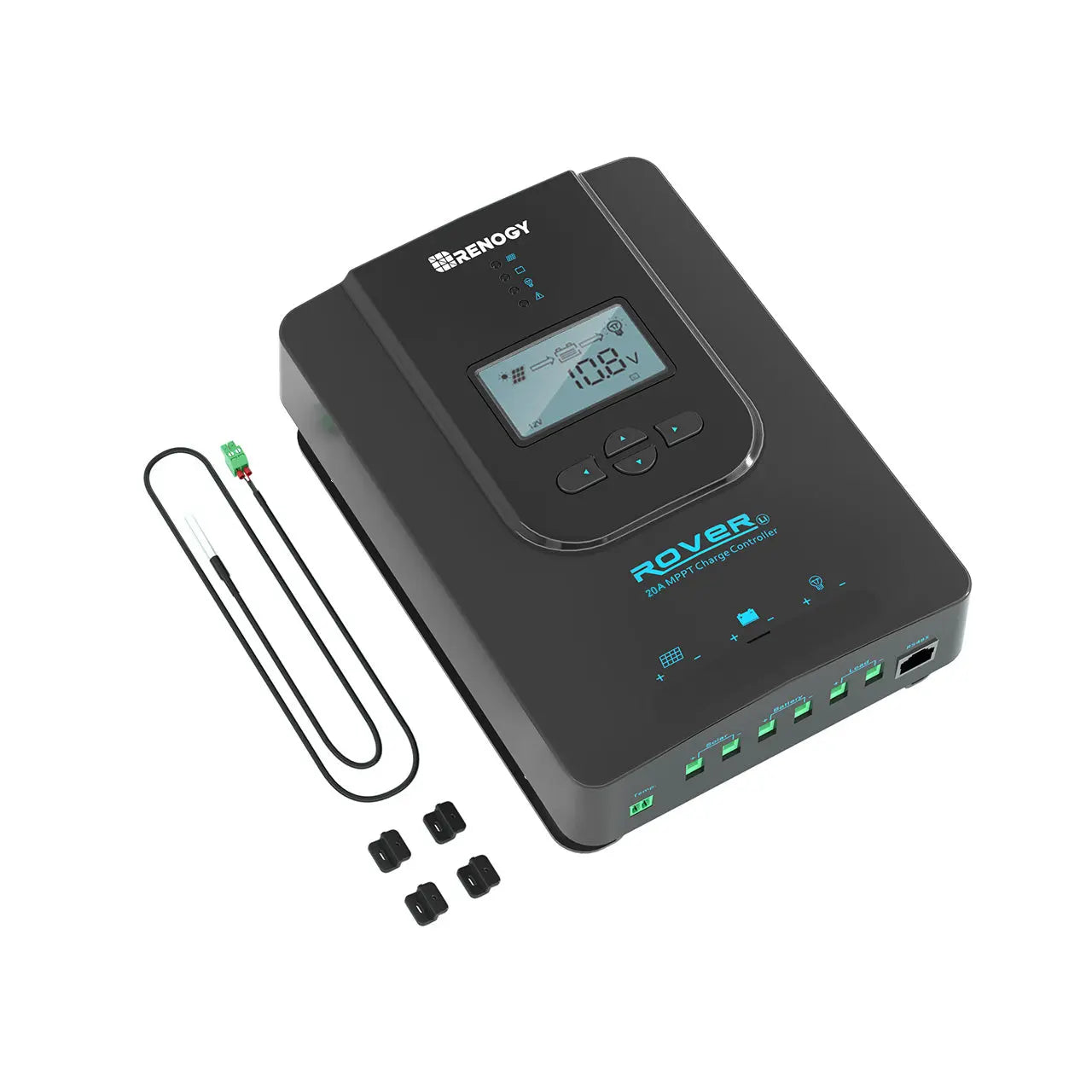 Renogy Rover 20A MPPT controller with temperature sensor and terminal covers