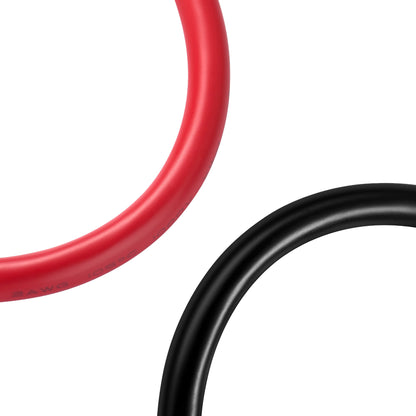 Close-up of the red and black insulation on RICH SOLAR 2AWG battery cables