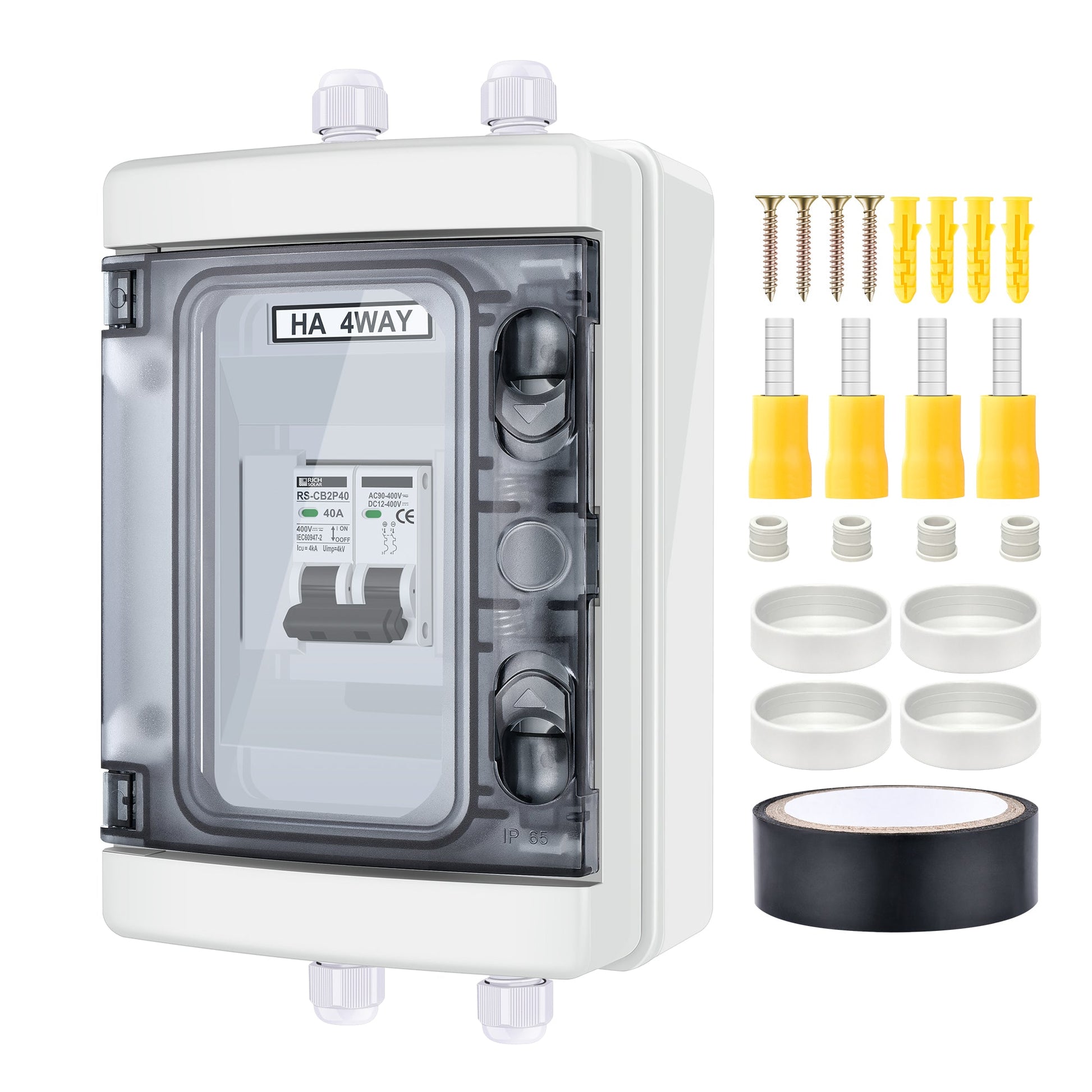 RICH SOLAR 40A two-pole outdoor circuit breaker box with mounting hardware