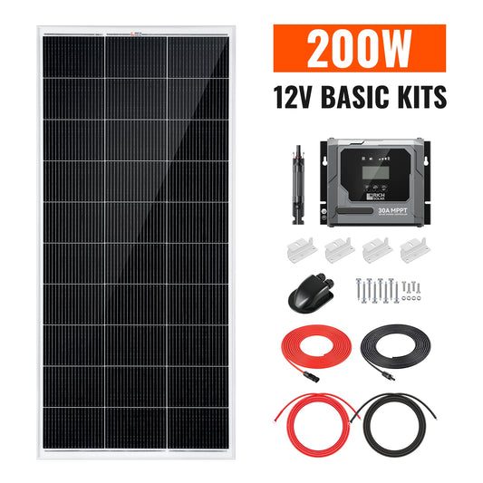 RICH SOLAR Basic 200W Solar Kit Solar Panel & Charge Controller Kit for RVs, Vans & Off-Grid Applications product image 1