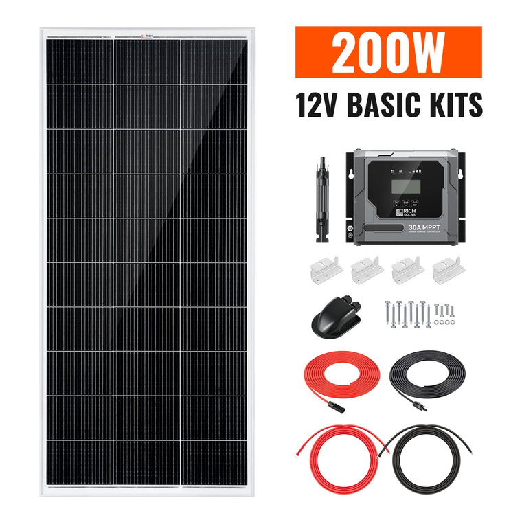 RICH SOLAR Basic 200W Solar Kit Solar Panel & Charge Controller Kit for RVs, Vans & Off-Grid Applications