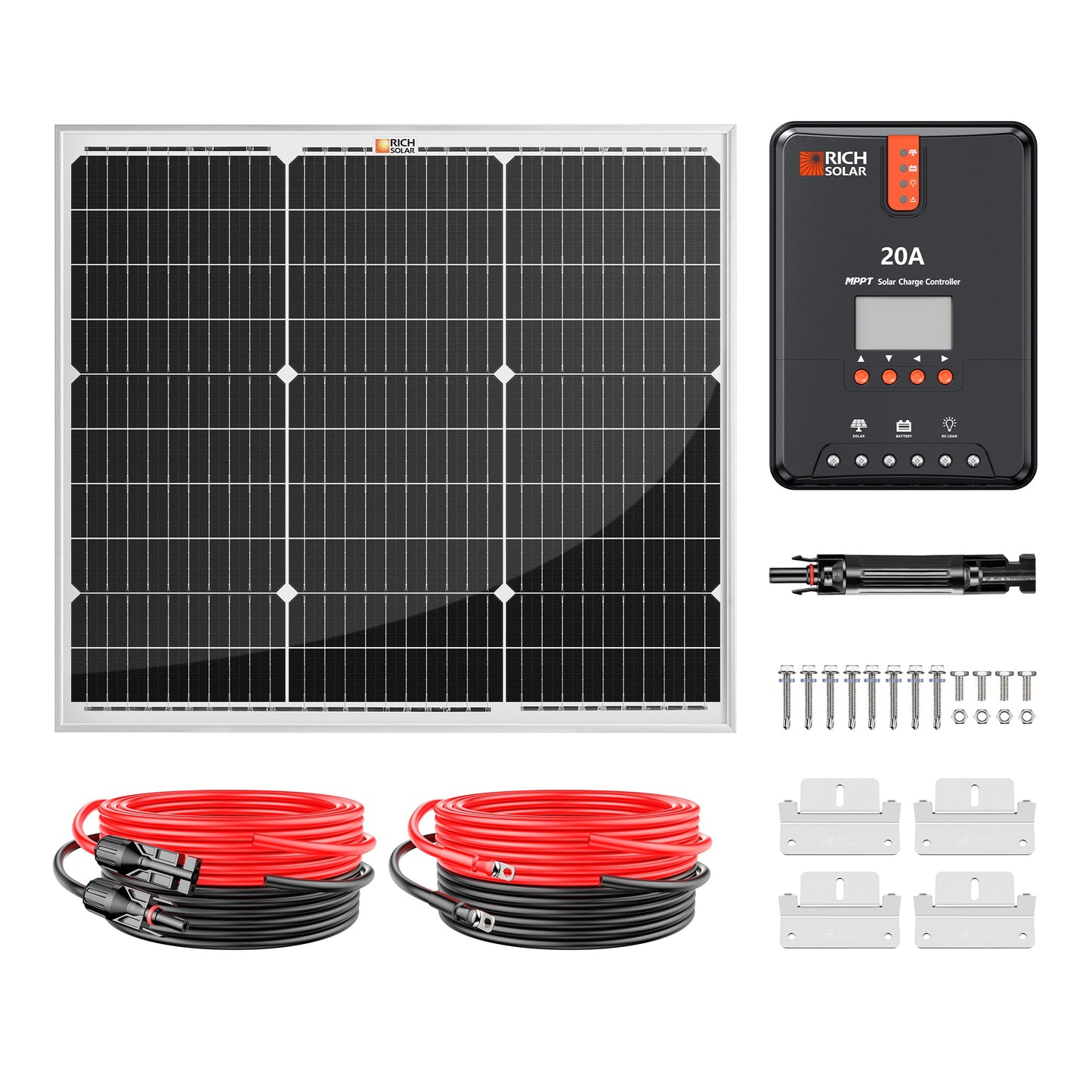 RICH SOLAR 50W Solar Kit Includes 50W Solar Panel + 20A MPPT Solar Controller + Wires and Brackets product image 1