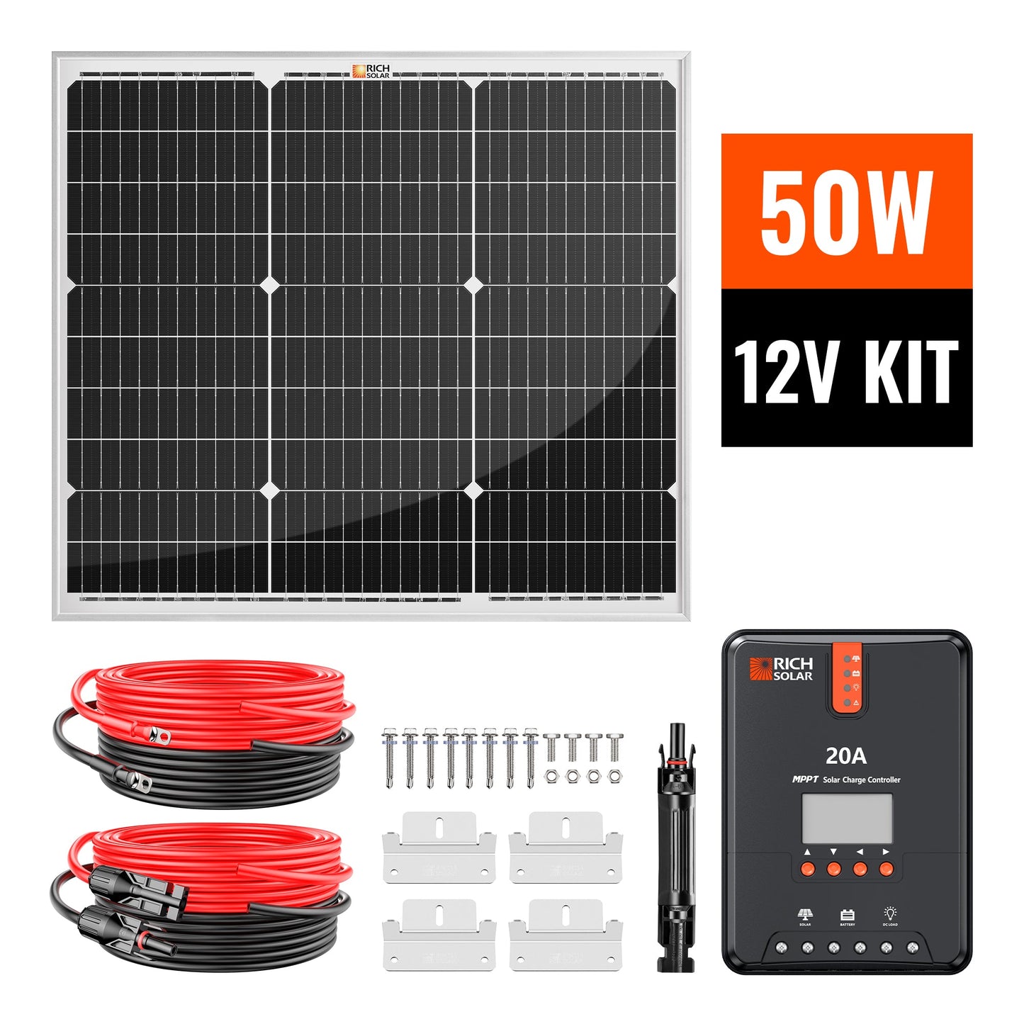 RICH SOLAR 50W Solar Kit Includes 50W Solar Panel + 20A MPPT Solar Controller + Wires and Brackets product image 2