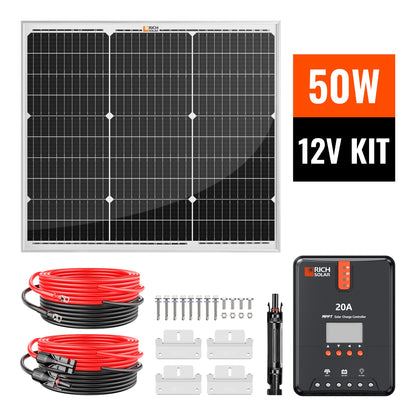 RICH SOLAR 50W Solar Kit Includes 50W Solar Panel + 20A MPPT Solar Controller + Wires and Brackets product image 2