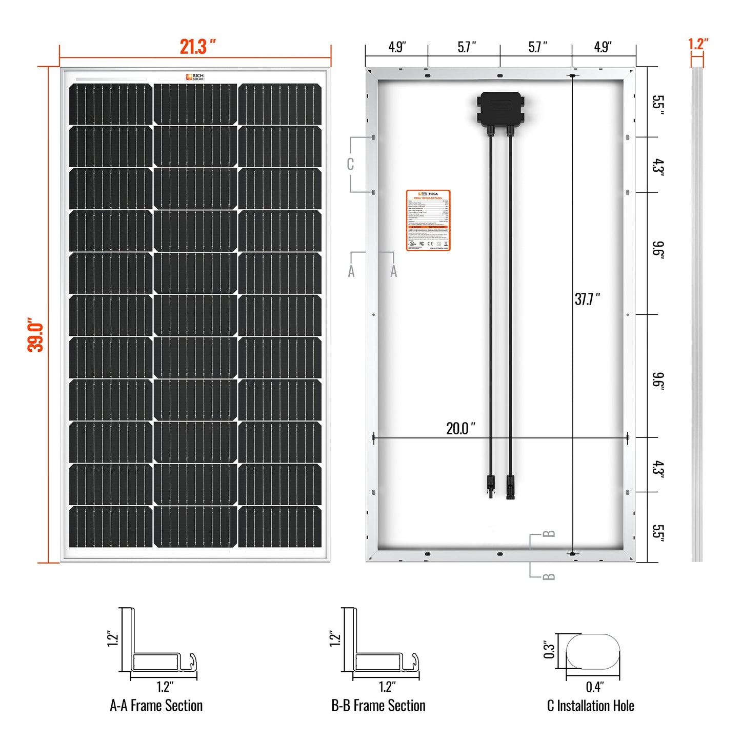 RICH SOLAR MEGA 100 100W 12V Solar Panel product image 2