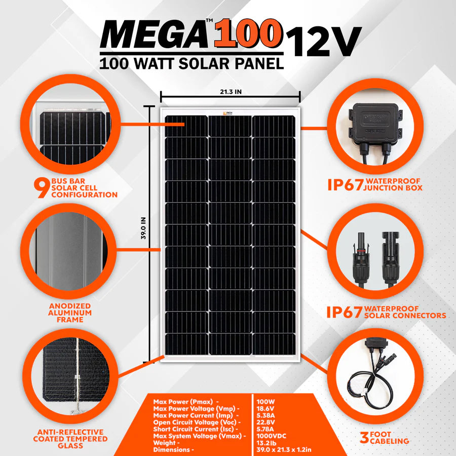 RICH SOLAR MEGA 100 100W 12V Solar Panel product image 8