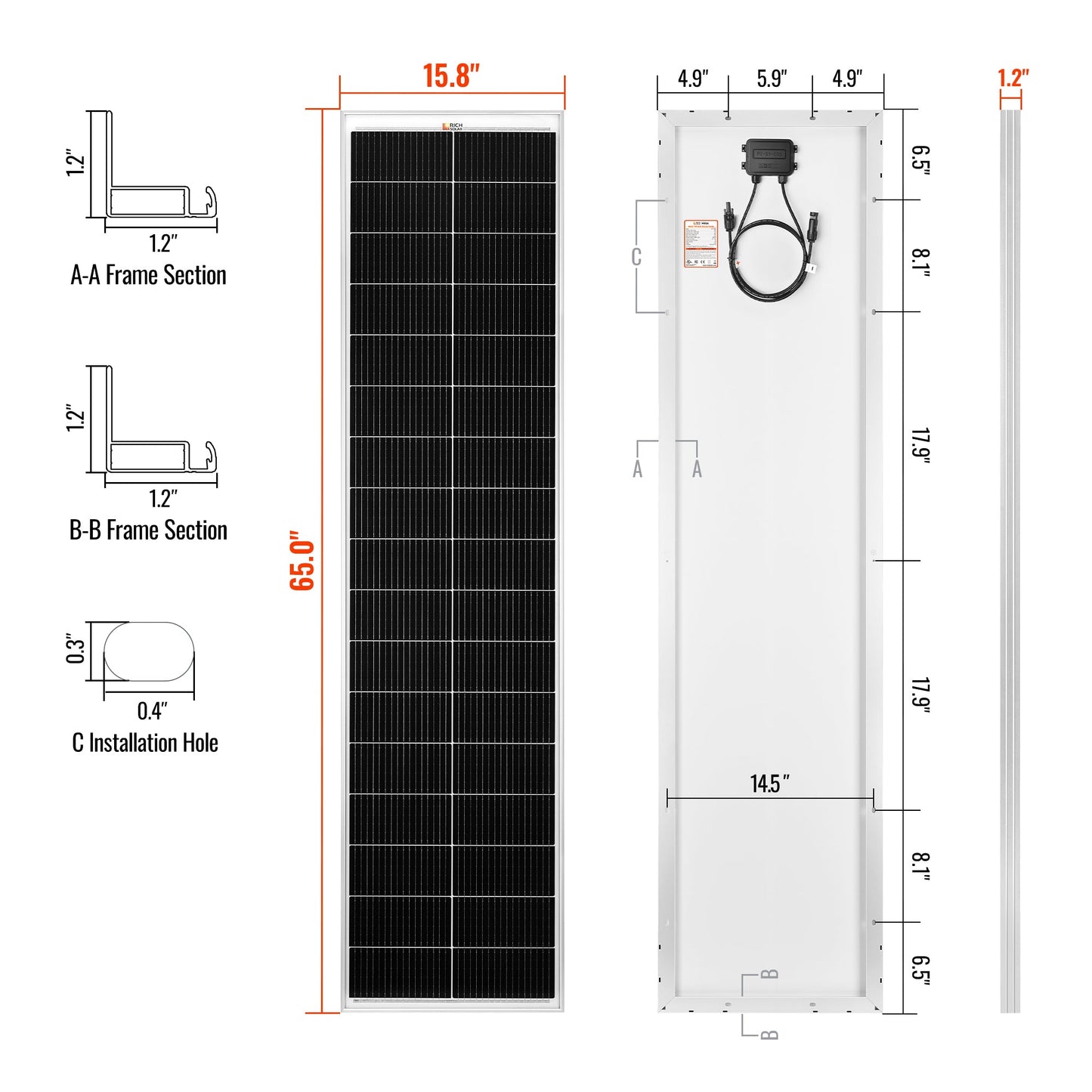 RICH SOLAR MEGA 130 SLIM 130W Slim Solar Panel product image 2