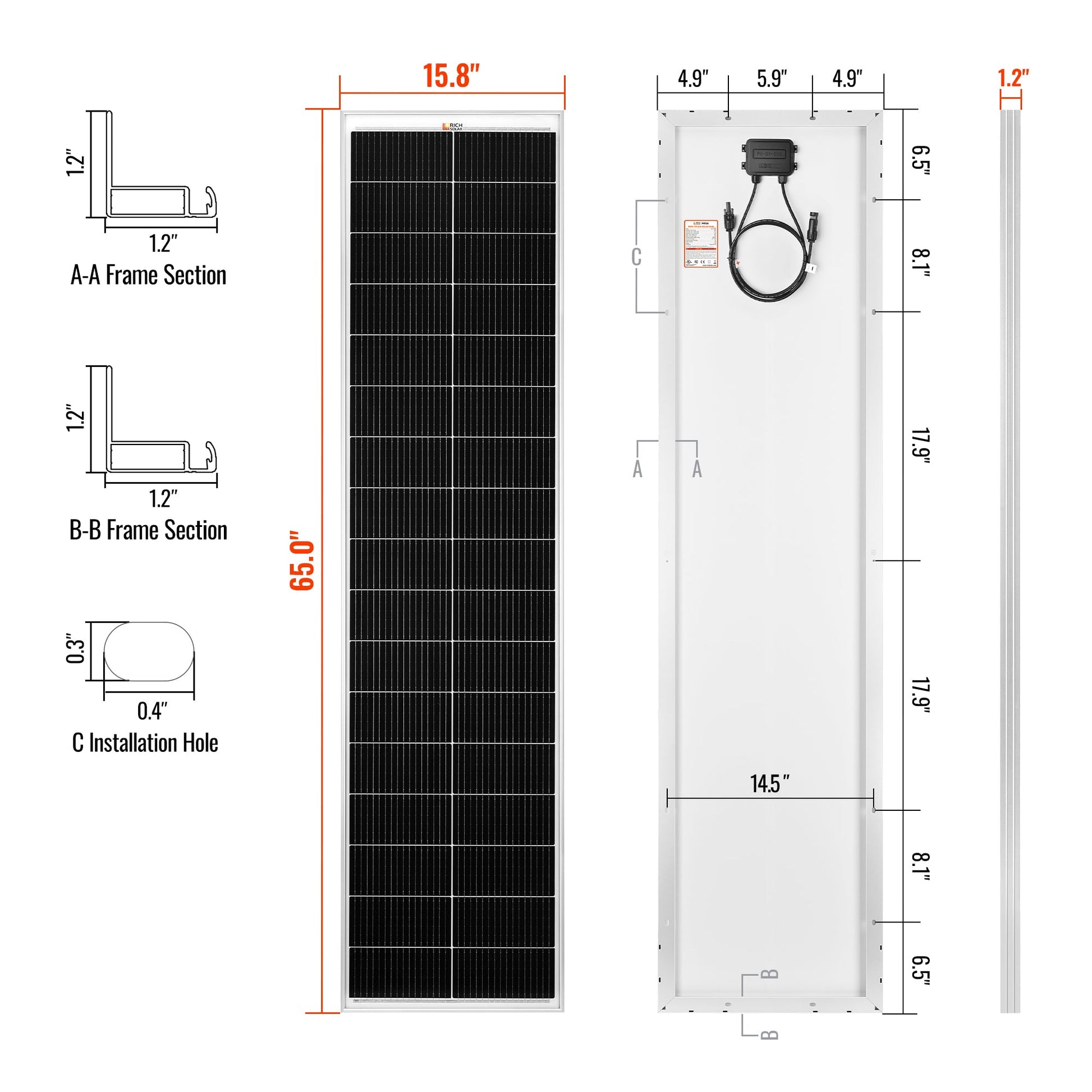 RICH SOLAR MEGA 130 SLIM 130W Slim Solar Panel product image 2