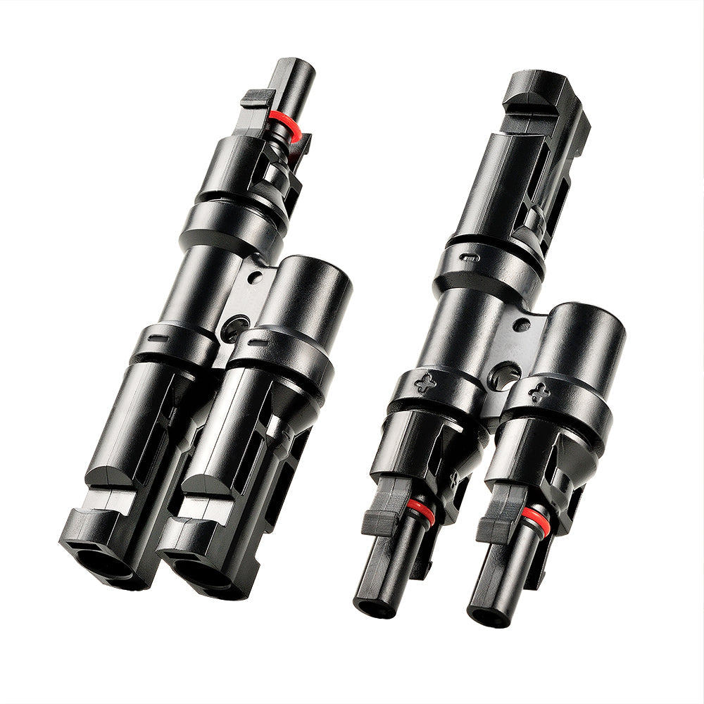 Positive and negative Y-branch solar parallel connectors included in the RICH SOLAR KIT-SR0001