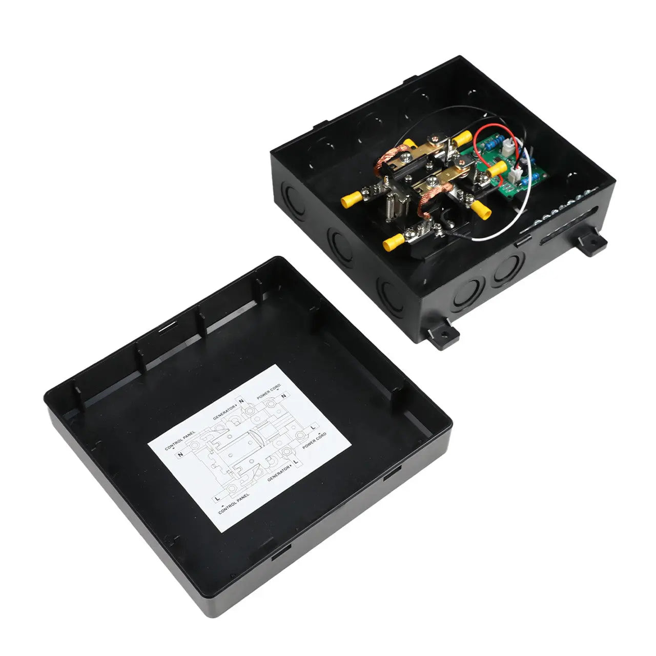 Renogy 30A transfer switch with cover removed to show internal wiring