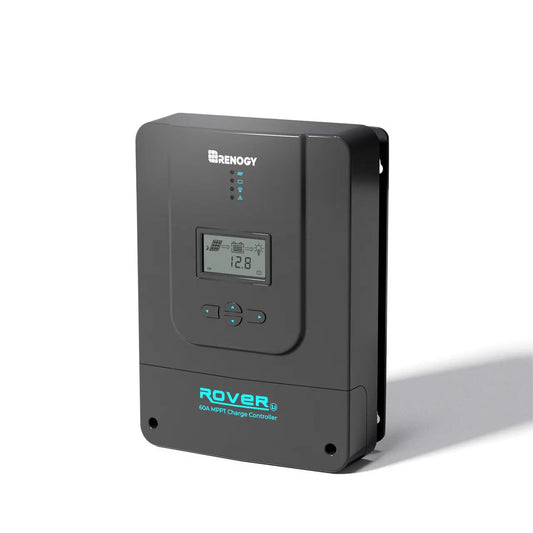 Renogy Rover 60A MPPT solar charge controller shown from an angled front view