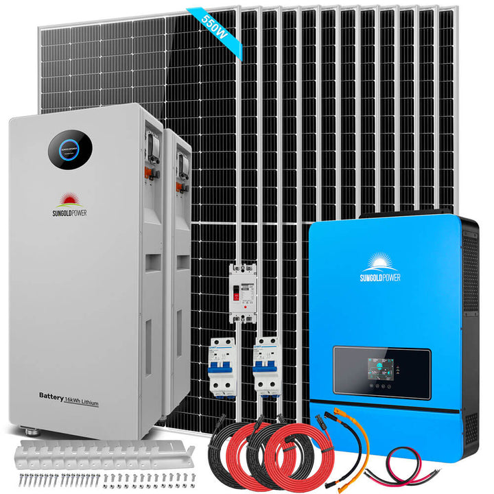 SunGoldPower 10kW Off-Grid Solar Kit — 6.6kW Panels + 32.14kWh Batteries, 120/240V (SGR-10K32P)
