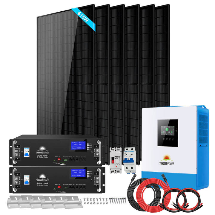 SunGoldPower 5kW Off-Grid Solar Kit — 2.49kW Panels + 10.24kWh Batteries, 120V (SGR-5KE)
