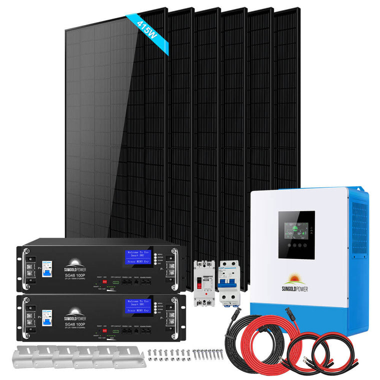 SunGoldPower 5kW Off-Grid Solar Kit — 2.49kW Panels + 10.24kWh Batteries, 120V (SGR-5KE)