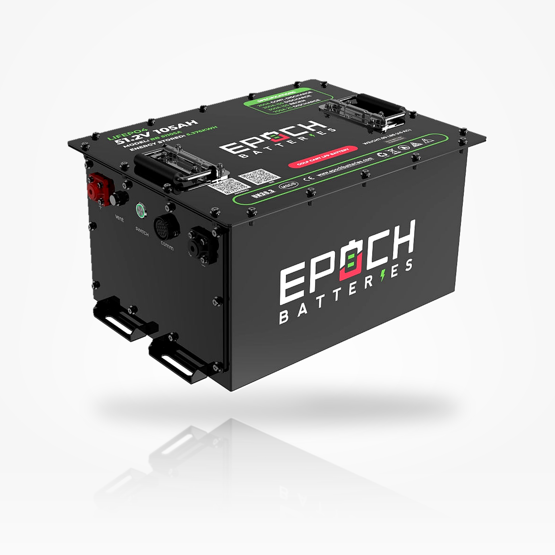 Epoch 51.2V 105Ah golf cart battery angled product view