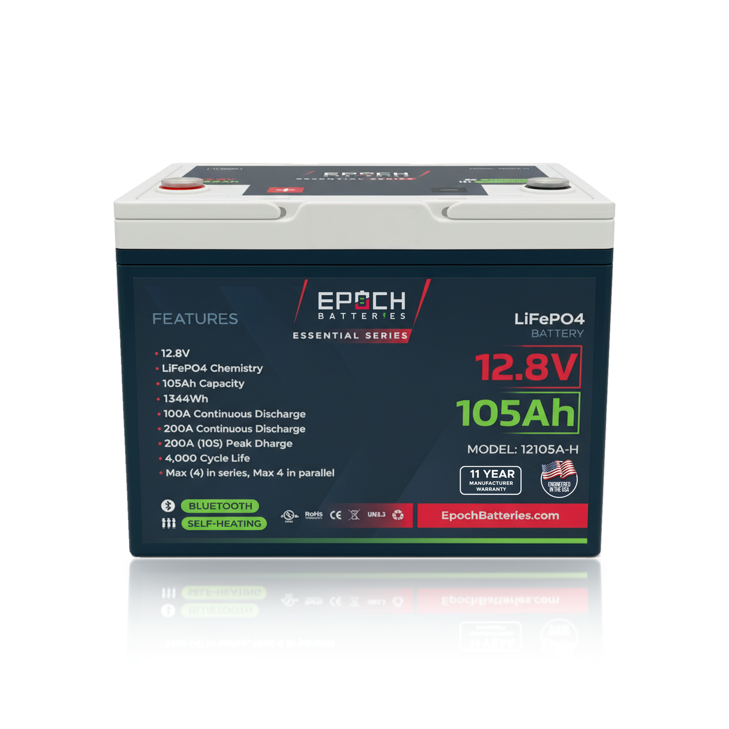 Epoch 12V 105Ah Essential Series LiFePO4 Battery (1.34kWh) - official product image 3