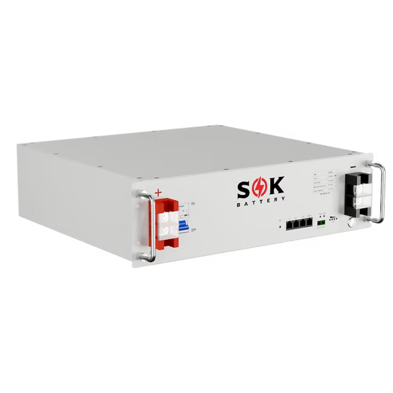 Angled view of the SOK SK48V100N 51.2V 100Ah 5.12kWh server-rack LiFePO4 battery