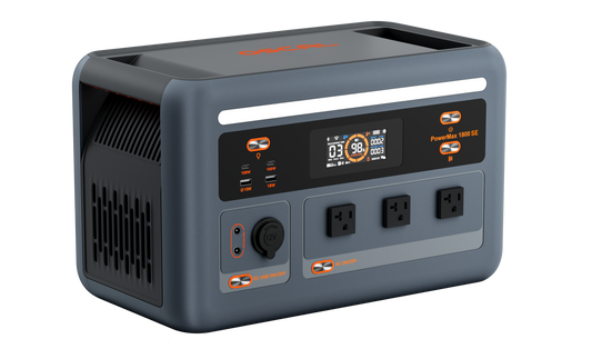 OSCAL PowerMax 1800 SE portable power station front-left view with U.S. outlets