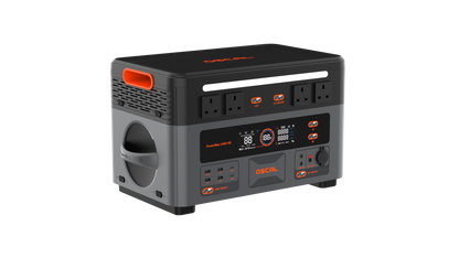 OSCAL PowerMax 2400 SE portable power station front-left view with U.S. outlets