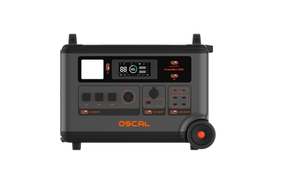 OSCAL PowerMax 6000 portable power station front view with U.S. outlets