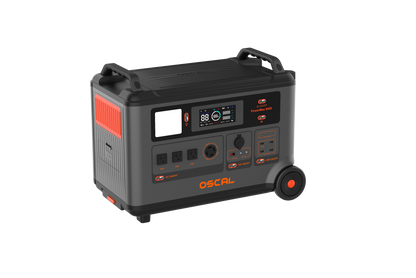 OSCAL PowerMax 6000 portable power station front-left view with U.S. outlets