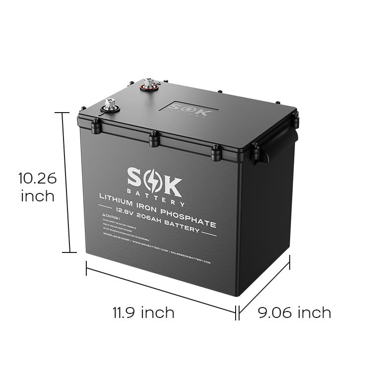 SOK SK12V206PH battery dimensions: 11.9 × 9.06 × 10.26 inches (L × W × H)