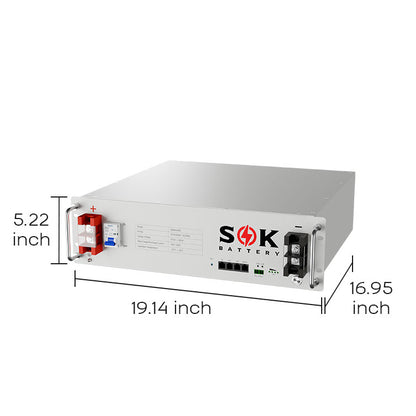 SOK SK48V100N rack battery dimensions: 19.14 × 16.95 × 5.22 inches (L × W × H)