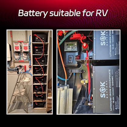 Examples of SOK SK12V100H batteries installed in RV electrical systems